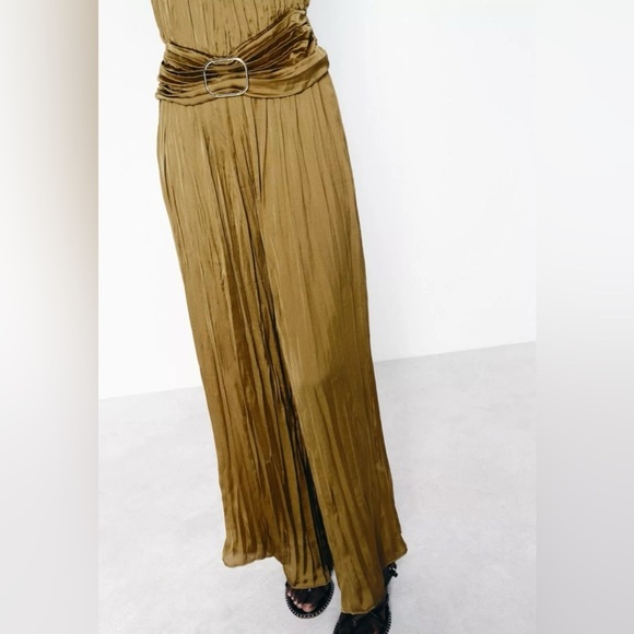 ZARA Like new! Classy Satin Jumpsuit w Buckle in Golden Bronze L - Picture 5 of 12